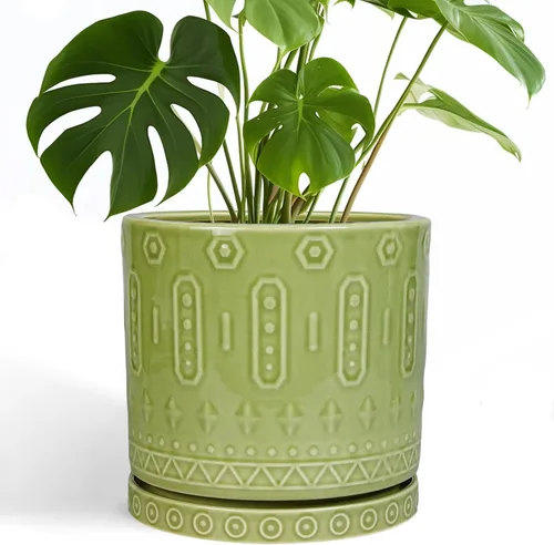 Miniatura 23 de Maceta de Cerámica Eightpot - Maceta de 20 cm para Interior con Agujeros de Drenaje y Platillo, Maceta Redonda para Exterior, Maceta Moderna de Azul