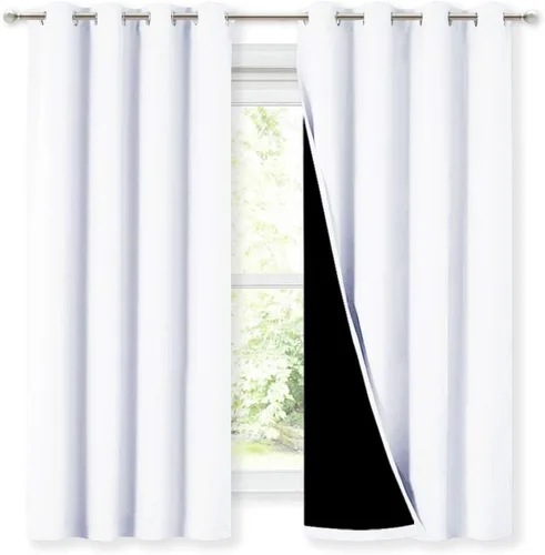 NICETOWN Cortinas blancas con forro 100 % opacas, 2 capas gruesas completamente opacas, tratamiento térmico para ventanas, cortinas aisladas para