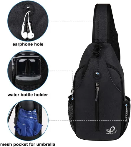 Miniatura 103 de WATERFLY Bolsa pequeña de senderismo: mochila cruzada para el pecho, mochila para hombres y mujeres con correa de hombro agradable a la piel