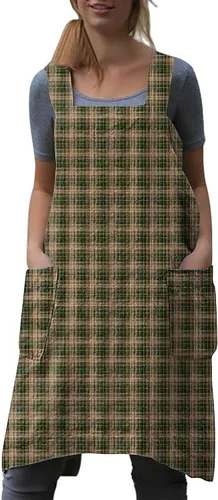 Miniatura 10 de WROLEM Delantal con espalda cruzada para mujer, con bolsillos grandes, cocina para el hogar, restaurante, cafetería, trabajos de jardinería