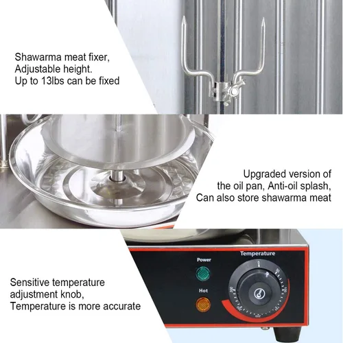 Miniatura 3 de Li Bai Shawarma - Parrilla vertical eléctrica para kebab, horno asador de giroscopio, asador de carne con 2 tubos de calefacción, cuerpo de acero