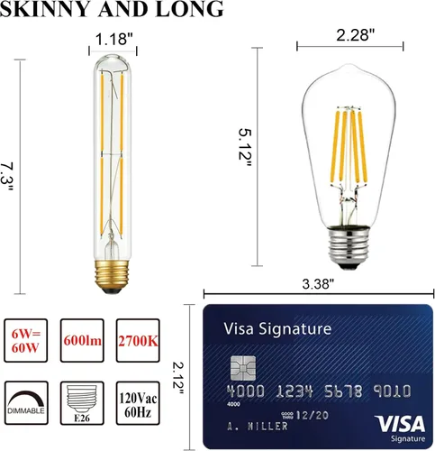 Miniatura 4 de Arberlic Bombilla LED T10 de 7.3 pulgadas, Bombilla de Luz Tubular de 6W Equivalente a Bombilla LED E26 de 60 vatios regulable, Blanco Cálido 2700K