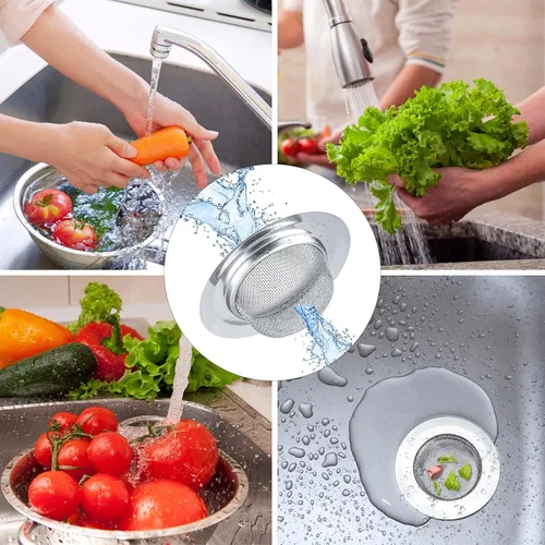 Miniatura 7 de 2 piezas de colador para fregadero de cocina, cubierta de drenaje de malla de acero inoxidable, colador de drenaje de fregadero de borde ancho