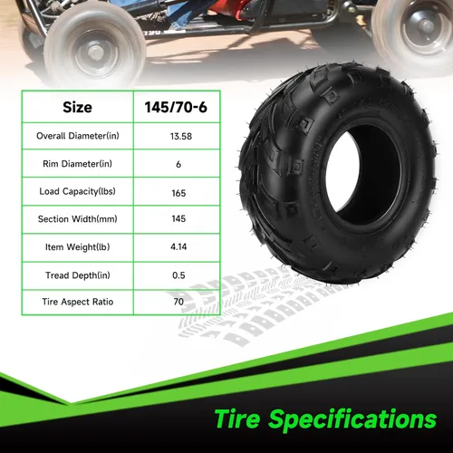 Miniatura 5 de Neumáticos 145/70-6 145-70-6 sin cámara compatibles con Coleman CT100U CC100X Baja Doodle Bug DB30 Mini Bike KT196 Go Kart Motovox MBX10 MBX11 Mega
