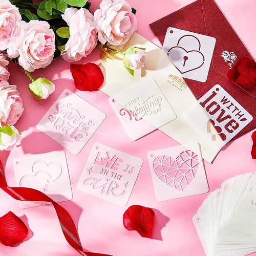Miniatura 5 de Teling 80 plantillas de amor de corazón de San Valentín para pintar de 3 x 3 pulgadas, plantillas de dibujo reutilizables de San Valentín