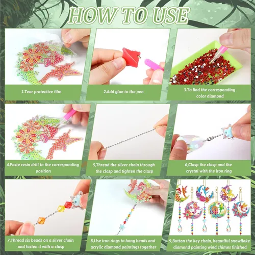 Miniatura 5 de Tradder 6 piezas de campanillas de viento de arte de diamante, pintura de elfo de diamante, kits de atrapasoles para adultos, adornos de elfo