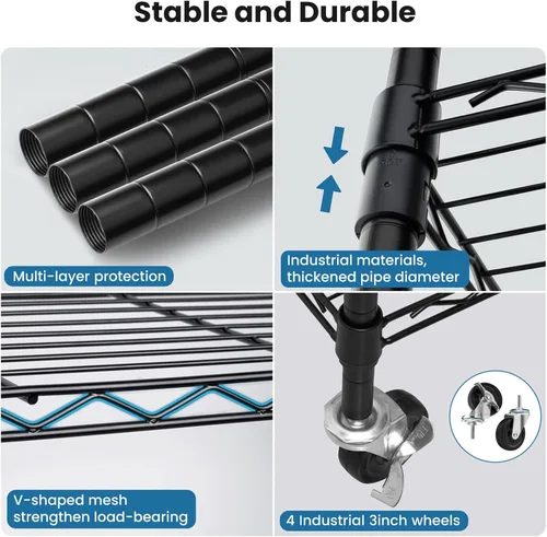 Miniatura 4 de Estantes de almacenamiento de alambre de 75 pulgadas de alto con ruedas, estantes de metal resistente de 1750 libras para almacenamiento, estante