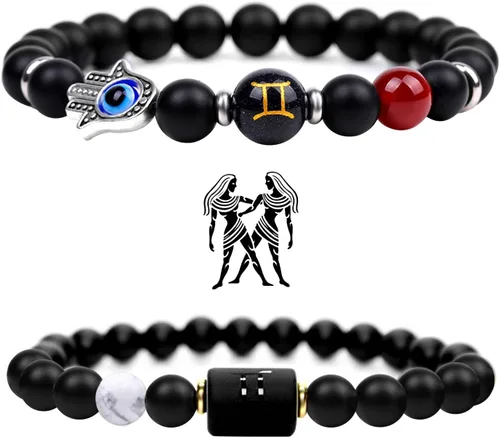 yomlry 2 pulseras del zodiaco de 0.315in, pulsera de cristal curativo espiritual para mujeres y hombres, pulsera de 12 constelaciones, signo del