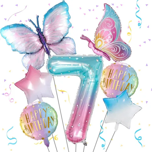 Miniatura 13 de Decoraciones de cumpleaños de mariposa, globos de mariposa, decoraciones de fiesta de primer cumpleaños para niñas, números de fantasía, 1 globo