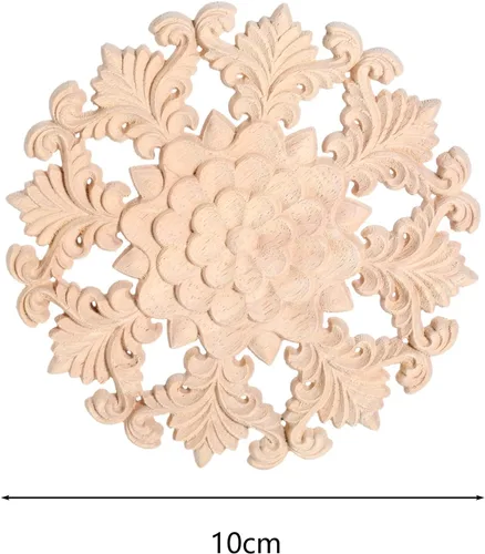 Miniatura 2 de MUXSAM Apliques de madera tallada en madera retro, calcomanías redondas de copo de nieve para armario, puerta, gabinete, cajón, pared, techo