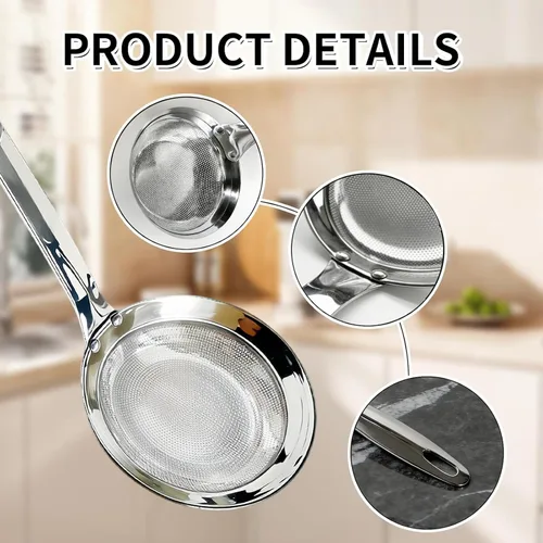 Miniatura 6 de Colador de acero inoxidable, colador de malla extrafina de 2024 con asa, colador de aceite y alimentos, accesorio de cocina (pequeño+grande)