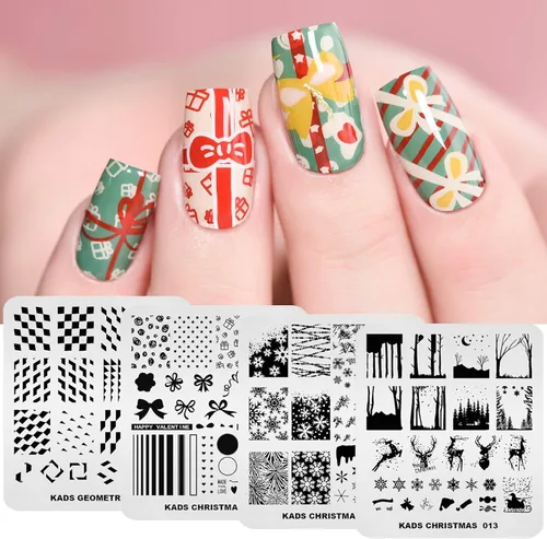 Miniatura 3 de KADS Juego de 21 platos para sellos de uñas, 20 platos, copos de nieve de Navidad, lindos animales + 1 bolsa de almacenamiento de sinfonía láser