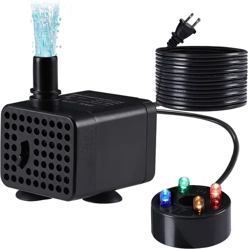 Mini bomba sumergible de 70 GPH con luces LED (260 L/H, 3 W), bomba de agua sumergible para acuario ultra silenciosa, bombas de fuente de estanque