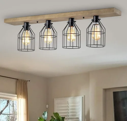 Miniatura 2 de The Gray Barn Daisy Road - Jaula de madera y metal con 4 luces