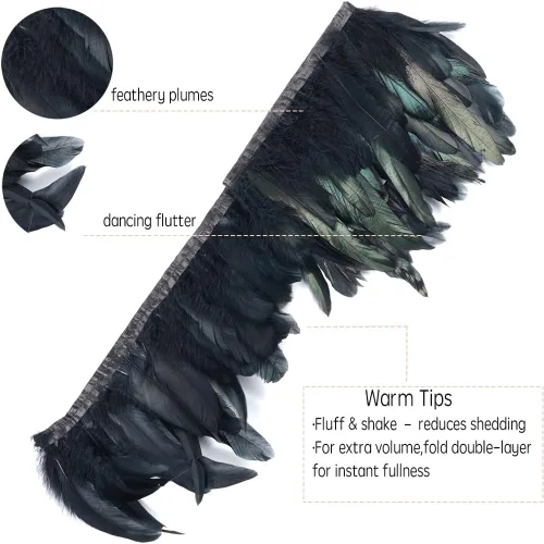 Miniatura 3 de Shekyeon Borde de flecos de plumas de gallo de 2 yardas para decoración de disfraces (negro)