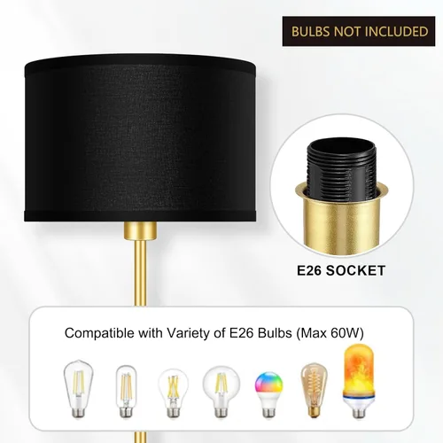 Miniatura 4 de Lámparas de pie doradas para sala de estar, lámpara de pie moderna y brillante, pantallas negras, interruptor de pie, lámparas de poste simple