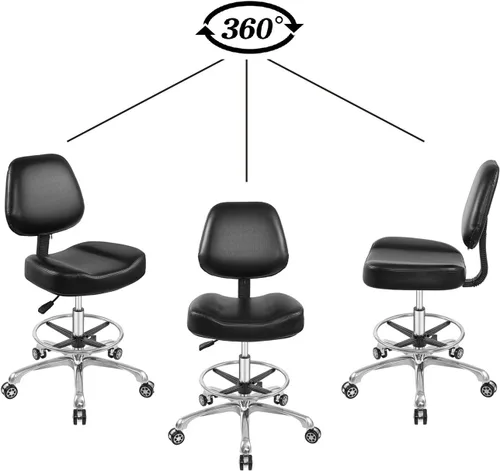 Miniatura 4 de Silla elevadora, taburete ajustable con respaldo y reposapiés, asiento giratorio, ruedas giratorias para estudio, oficina, salón, mostrador, sillas