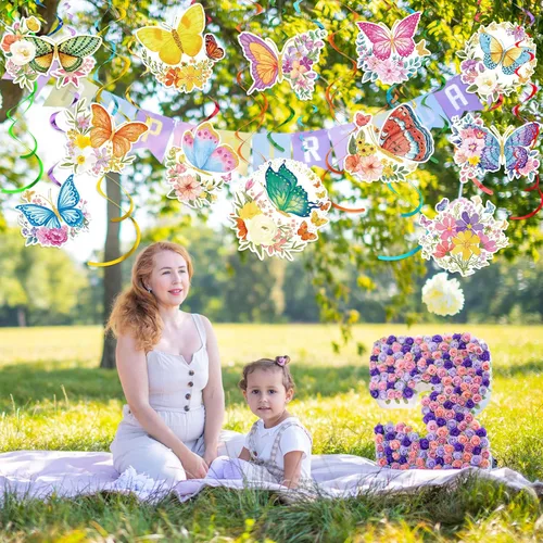 Miniatura 7 de Sumind 30 piezas de decoración de fiesta de flores de mariposa colgantes en espiral primavera verano mariposa Vbs decoraciones de techo para baby