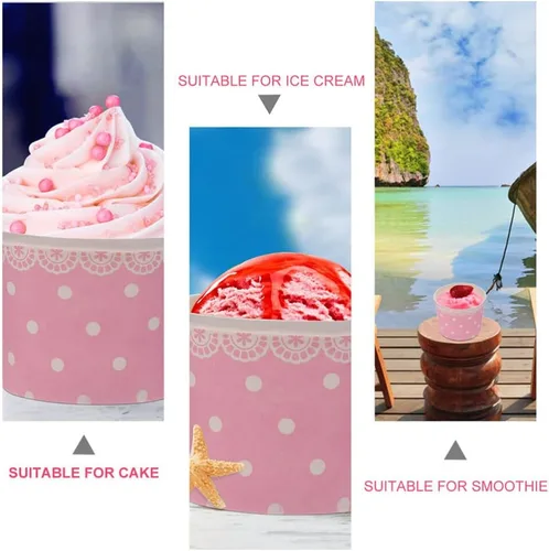 Miniatura 5 de Paquete de 100 tazas desechables de postre de color rosa de 3.9 pulgadas, cuencos de papel para helado de helado, budín, yogur, fiesta, boda