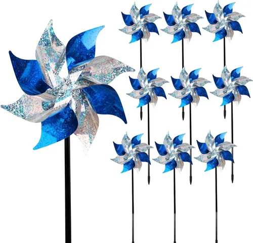 Hausse Paquete de 10 Molinillos Reflectantes, Molinillo Extra Brillante, Dispositivos Repelentes de Aves para Ahuyentar a los Pájaros del Patio,