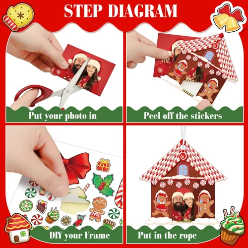 Miniatura 4 de Zhanmai 48 juegos de marcos de fotos navideños a granel, manualidades de Navidad, marcos de fotos, adornos colgantes de Papá Noel, muñeco de nieve