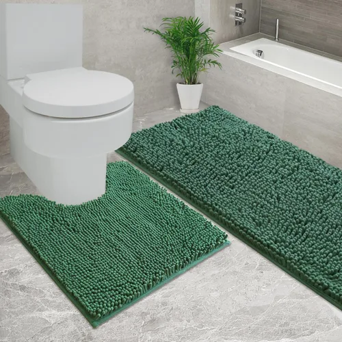 Miniatura 37 de Juego de 2 tapetes de baño de chenilla, superabsorbentes, con fuerte respaldo antideslizante de PVC, tapetes de baño para baño, peludos
