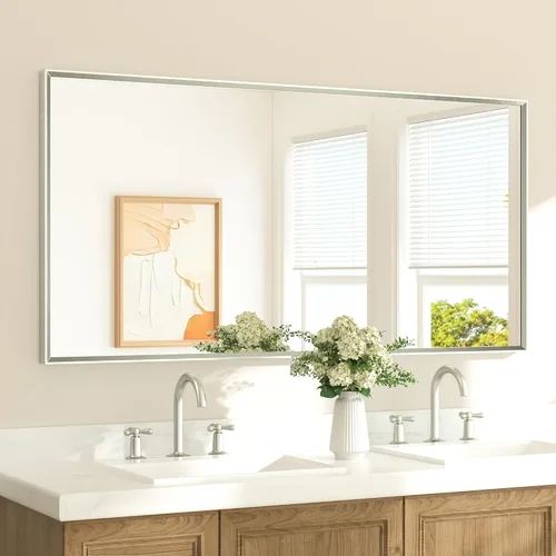 Miniatura 41 de TETOTE Espejo de Baño Dorado de 16" x 20" Latón Dorado Cepillado Rectangular con Marco Biselado Espejo de Tocador de Baño para Sobre el Lavabo