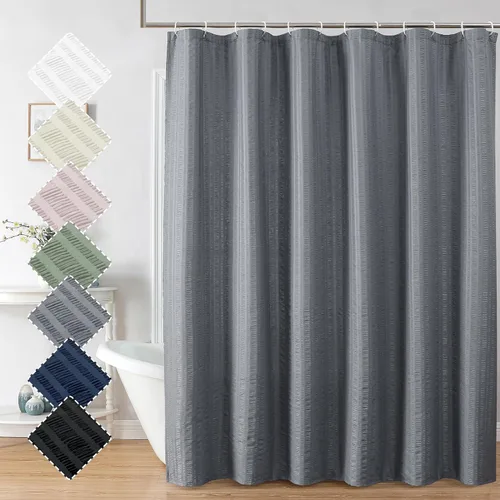 Miniatura 81 de Aiyufeng Moga - Cortina de ducha verde salvia, cortinas de ducha texturizadas en relieve 3D para baño, cortina de baño de tela de poliéster de lujo