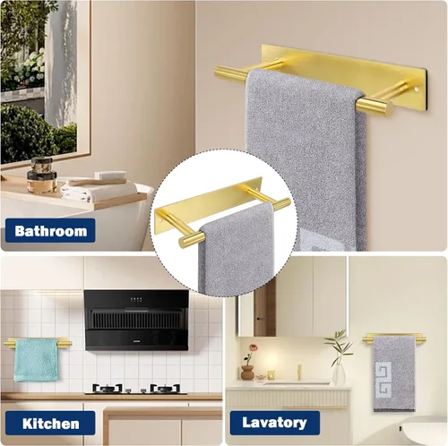 Miniatura 6 de NearMoon Toallero Autoadhesivo/Anillo de Toalla de Mano, Barra de Toalla de Mano de Acero Inoxidable Resistente al Óxido, Se Pega en la Pared - Oro