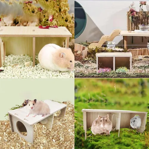 Miniatura 7 de Hamiledyi Túnel de Escondite de Madera para Hámsters de 2 Cámaras - Juguetes Explorativos de Múltiples Cámaras, Laberinto de Escondite