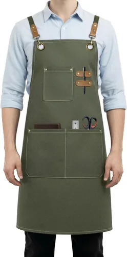 Miniatura 7 de Delantales de Lona de Trabajo para Hombres y Mujeres con 3 Bolsillos, Delantal de Alta Resistencia con Correa Cruzada para Cocina, Chef