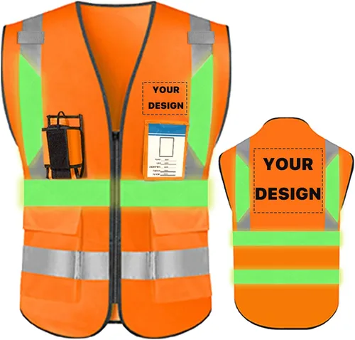 Miniatura 28 de Chaleco de seguridad de alta visibilidad reflectante con bolsillos y cremallera personalizado su logotipo ropa de trabajo de seguridad
