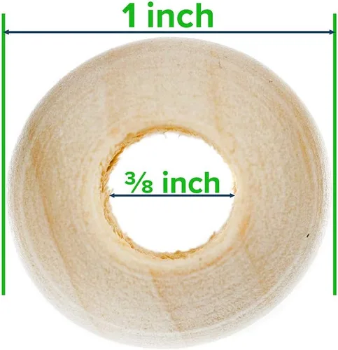 Miniatura 2 de Paracord Planet Cuentas de madera de 1 pulgada con un agujero de 3/8 pulgadas, acabado natural liso, disponibles en paquetes de 50 y 100