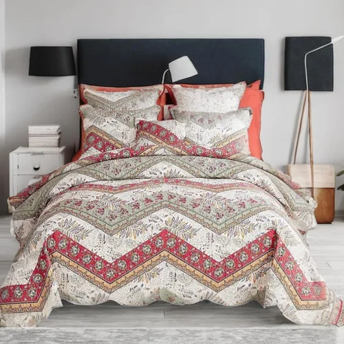 Miniatura 7 de DaDa Bedding - Juego de colcha bohemia acolchada con estampado floral, rústico, rojo arándano, salvia, verde, cheurón, cachemira, filigrana, bordes