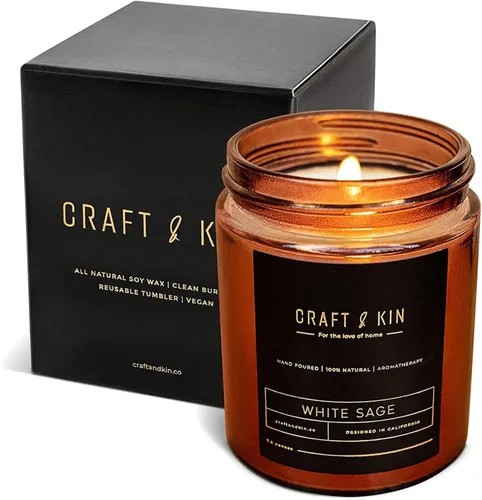 Miniatura 11 de Craft & Kin - Vela perfumada de cuero inglés de alta calidad, larga duración, 45 horas de tiempo de combustión, vela perfumada de soja natural