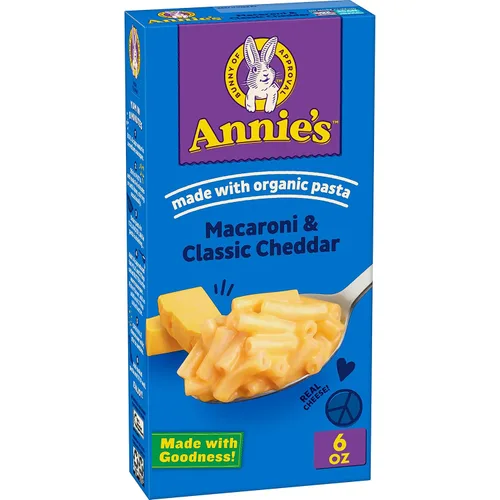 Annie's Macarrones y Cheddar clásico con pasta orgánica, hechos con queso real, acompañamiento de cena o aperitivo, 6 onzas