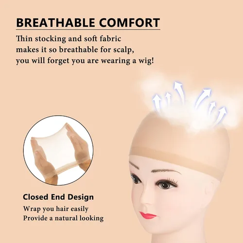 Miniatura 3 de 12 gorras de peluca de nailon elástico marrón para mujeres adolescentes, malla de cabello de extremo cerrado, gorras de tejido para Halloween