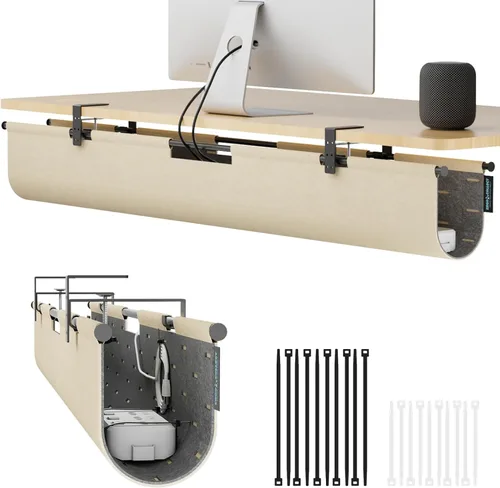 Miniatura 10 de Bandeja de organización de cables sin taladros debajo del escritorio, organizador de cables de fieltro de 30 pulgadas para mesa, gestión de cables
