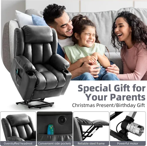 Miniatura 6 de Silla reclinable eléctrica con función de elevación para ancianos, sillas reclinables eléctricas para adultos con masaje y calor, portavasos