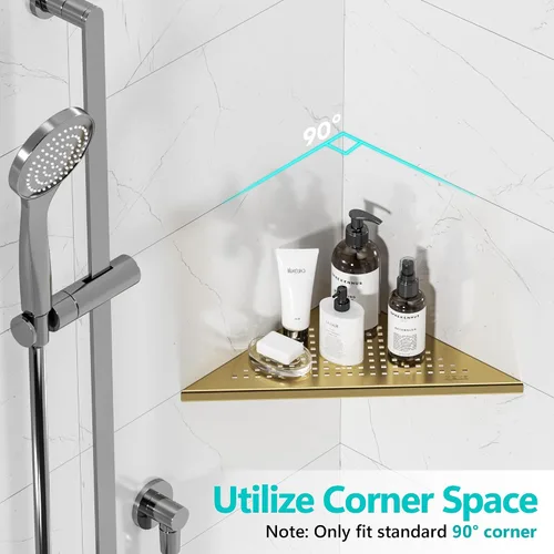 Miniatura 3 de Qeke Estante de Esquina para Baño, Estante de Ducha Empotrado de 10" Organizador, Estante de Acero Inoxidable SUS304 Montaje en Pared Triangular