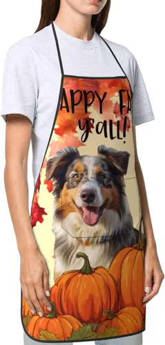 Miniatura 4 de nopicsn Happy Fall Y'all - Delantal de pastor australiano de arce con diseño de pumkin My Love Dog para cocinar con bolsillos, delantales divertidos