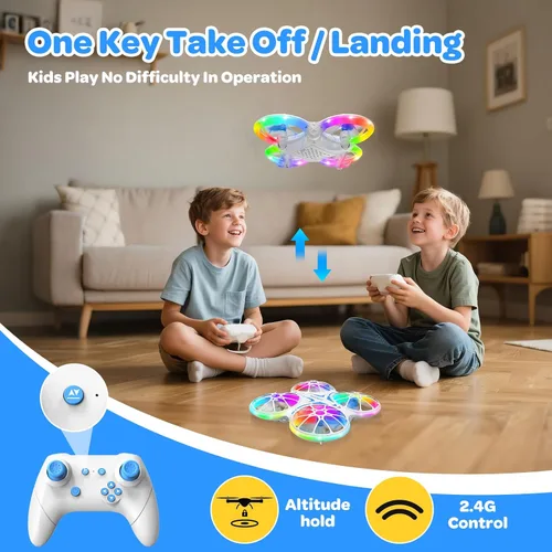 Miniatura 5 de Mini drones para niños principiantes, con luces LED y 2 baterías, cuadricóptero RC con control remoto con retención de altitud y giros 3D, Azul