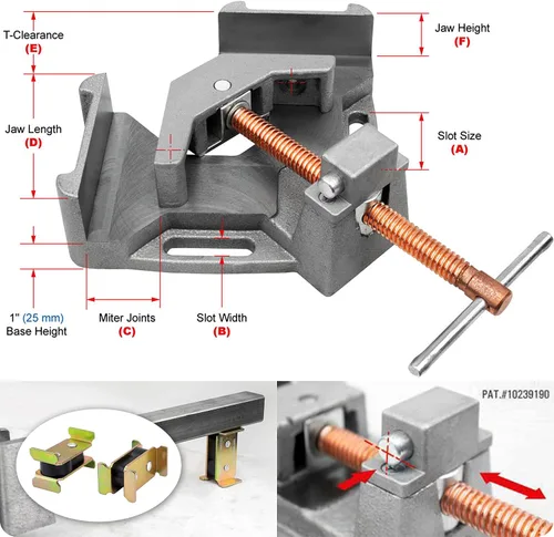 Miniatura 2 de Strong Hand Tools, Hierro fundido resistente, abrazadera de ángulo recto de 90 grados, abrazadera de esquina, mandíbula oscilante ajustable