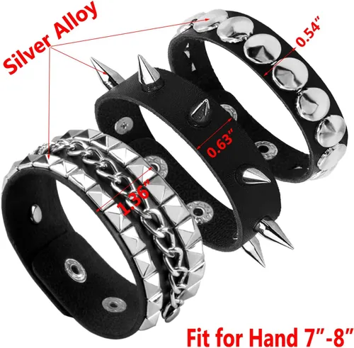 Miniatura 7 de 3PCS Leather Bracelets Set Studded Wrap Wrist Cuffs Punk Rock Y2K Emo Wide Wristband Accessories for Teens Women Men