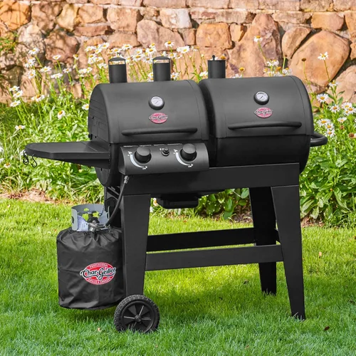 Miniatura 3 de Char-Griller E5030 Parrilla de gas y carbón de doble función, 2 quemadores, Black and Char-Griller Charcoal Grill Chimney Starter con gatillo