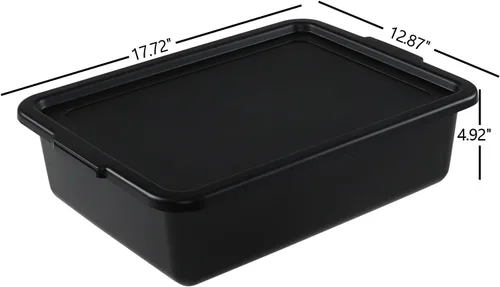 Miniatura 3 de Taysisiter - Tina de plástico para autobús comercial de 13 L con tapa, contenedor de autobús para restaurante, color negro, paquete de 3