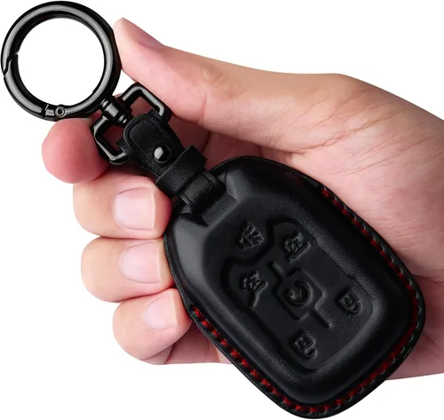 Miniatura 13 de Tukellen Compatible con funda de llave de cuero Chevrolet con llavero, compatible con Silverado GMC Sierra 2019 2020 2021, Negro