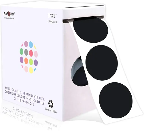 Miniatura 56 de PARLAIM Pegatinas adhesivas permanentes redondas de 1 pulgada con código de color en forma de puntos, 1000 por rollo, caja dispensadora de Azul