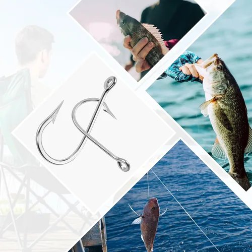 Miniatura 8 de Anzuelos de pesca de atún de agua salada, 15 piezas 6 ganchos fuertes de acero inoxidable para pesca de arrastre forjados con anillo extraafilado