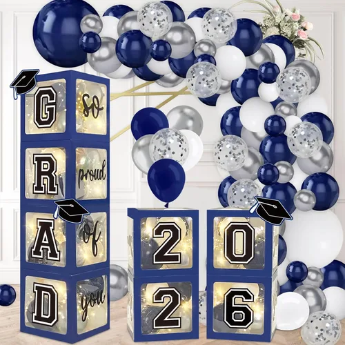 Miniatura 9 de DAZONGE Decoraciones de graduación 2026 negro y dorado – Juego de 4 cajas de graduación con 139 piezas de guirnalda de arco de globos y 4 cuerdas